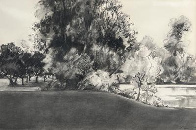 Madeleine Rosemarie Liepe Charcoal on paper The Edge of the Park Signed Liepe 70