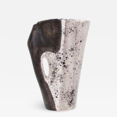 Mado Jolain Mado Jolain French Ceramic Vase with Abstract Drawings Black White and Grey