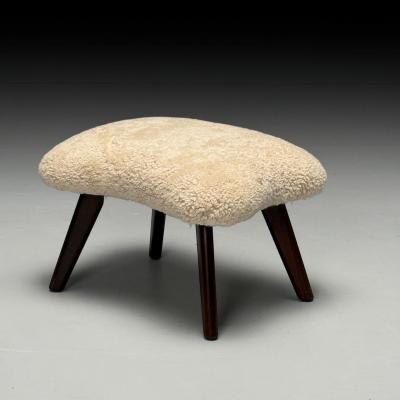 Madsen Sch bel Madsen Schubell Attr Danish Modern Organic Form Footstool Shearling 1960s