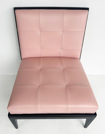 Magni Home Plaza Slipper Lounge Chairs Pink Lambskin Upholstery Ebonized Wood