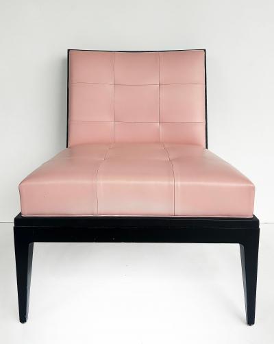 Magni Home Plaza Slipper Lounge Chairs Pink Lambskin Upholstery Ebonized Wood