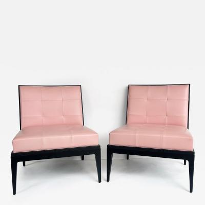 Magni Home Plaza Slipper Lounge Chairs Pink Lambskin Upholstery Ebonized Wood