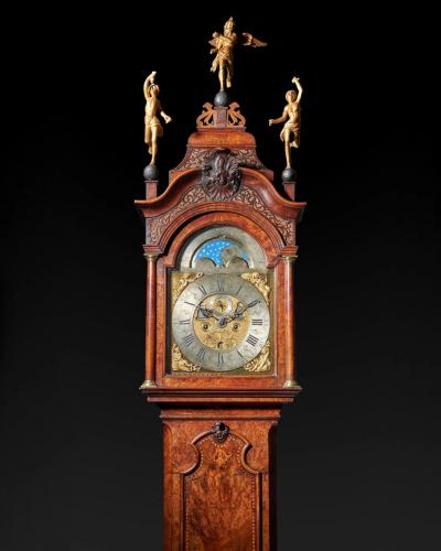 Magnificent 18th Century Striking Dutch Amsterdam Burl Walnut Longcase Clock