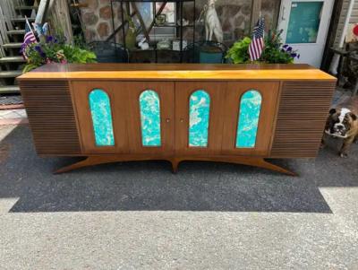 Magnificent 2 Piece Credenza Bar Stereo Cabinet
