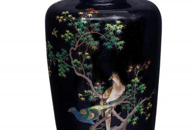 Magnificent Japanese Meiji Cloisonn Enamel Vase with Pheasants Inaba Co 