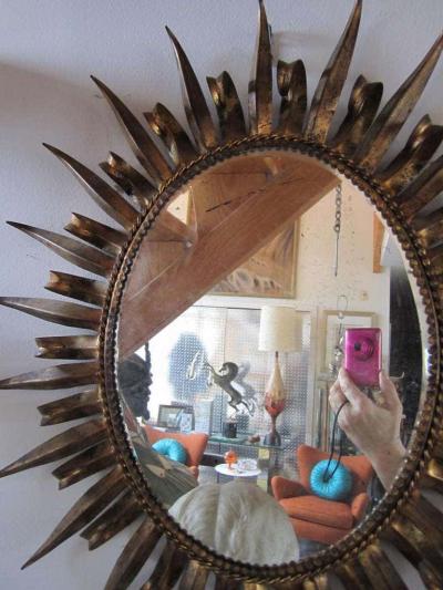 Magnificent Jere Style Eyelash Starburst Gilded Gold Mirror Hollywood Regency