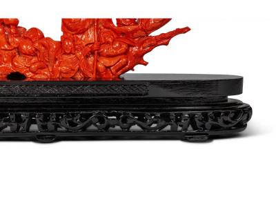 Magnificent Large Chinese Carved Coral Figural Group Seven Figures with Fish
