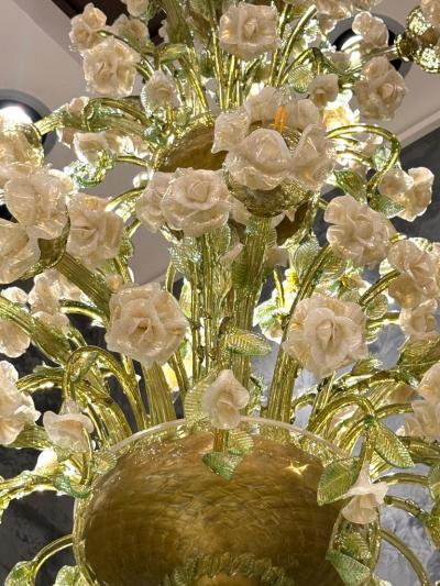 Magnificent Murano Glass Floral Chandelier 1980s