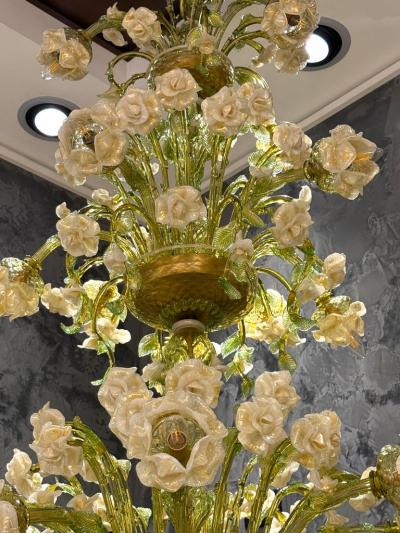 Magnificent Murano Glass Floral Chandelier 1980s