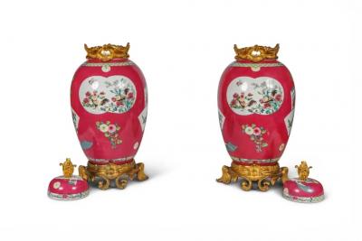 Magnificent Pair of Ormolu Mounted Pink Chinese Porcelain Vases