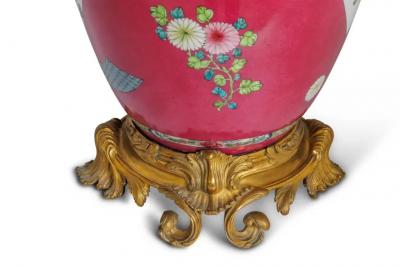 Magnificent Pair of Ormolu Mounted Pink Chinese Porcelain Vases