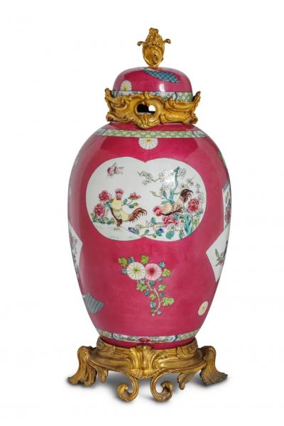 Magnificent Pair of Ormolu Mounted Pink Chinese Porcelain Vases