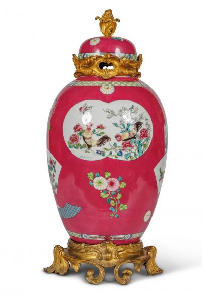 Magnificent Pair of Ormolu Mounted Pink Chinese Porcelain Vases