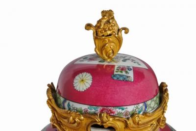 Magnificent Pair of Ormolu Mounted Pink Chinese Porcelain Vases