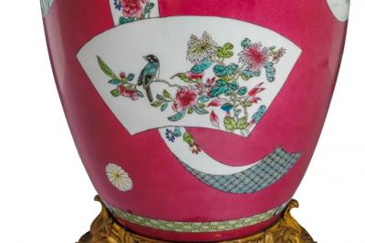 Magnificent Pair of Ormolu Mounted Pink Chinese Porcelain Vases