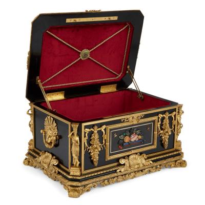 Magnificent and large ormolu and hardstone mounted ebonised wood casket