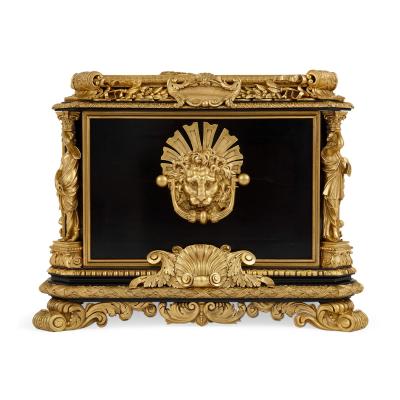 Magnificent and large ormolu and hardstone mounted ebonised wood casket