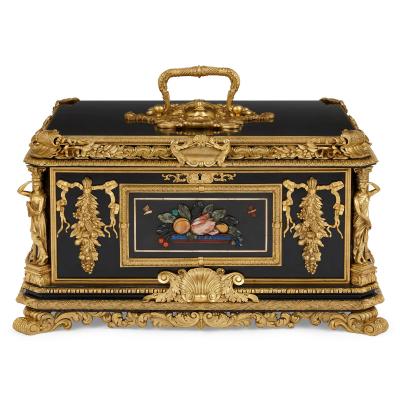 Magnificent and large ormolu and hardstone mounted ebonised wood casket