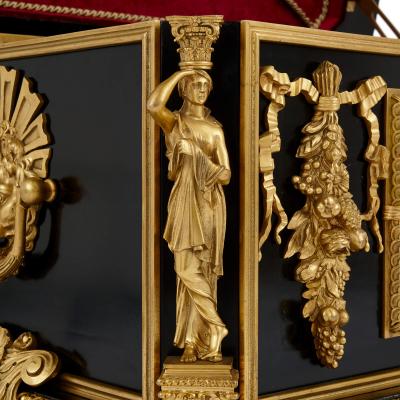 Magnificent and large ormolu and hardstone mounted ebonised wood casket