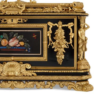 Magnificent and large ormolu and hardstone mounted ebonised wood casket