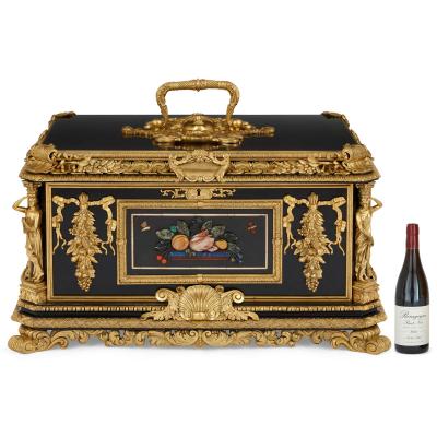 Magnificent and large ormolu and hardstone mounted ebonised wood casket