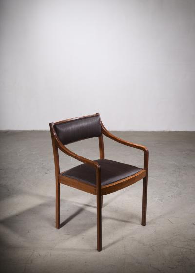 Mahogany Armchair with Black Horsehair Upholstery Denmark 1950s
