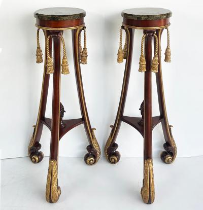 Mahogany Giltwood Pedestals with Carved Tassels Tesselated Stone Tops a Pair