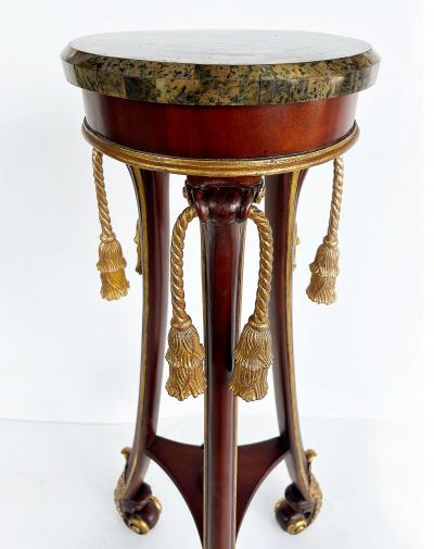 Mahogany Giltwood Pedestals with Carved Tassels Tesselated Stone Tops a Pair