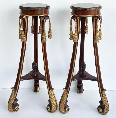 Mahogany Giltwood Pedestals with Carved Tassels Tesselated Stone Tops a Pair