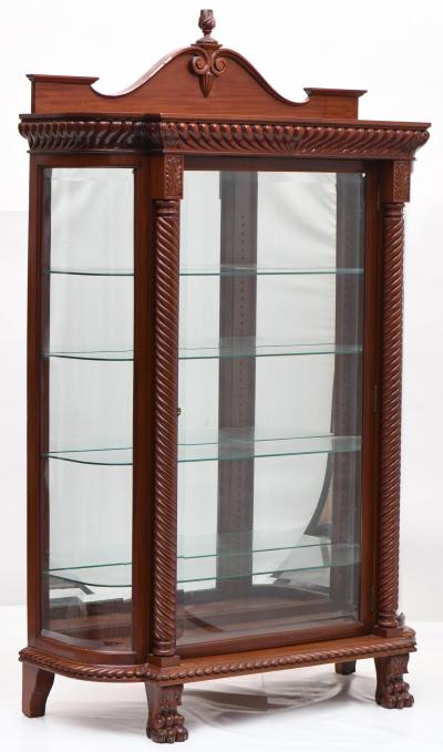 Mahogany Wood Beveled Glass Mirrored Back Cabinet Vitrine By R J Horner
