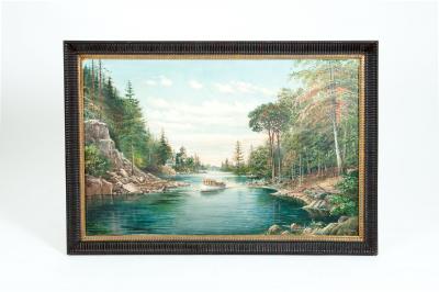 Mahogany Wood Frame Oil Canvas Painting