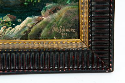 Mahogany Wood Frame Oil Canvas Painting