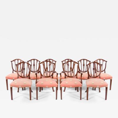 Mahogany Wood Frame Upholstered Hepplewhite Style Ten Dining Chair Set