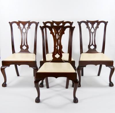 Mahogany Wood Framed 8 Chippendale Style Dining Chairs