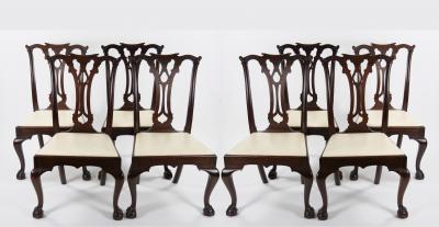 Mahogany Wood Framed 8 Chippendale Style Dining Chairs