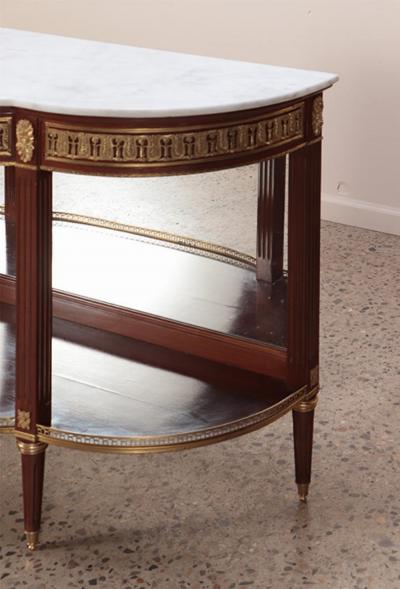 Mahogany bronze mounted Louis XVI style marble top console table