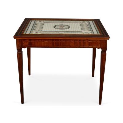 Mahogany sycamore and silk marquetry inlay centre table