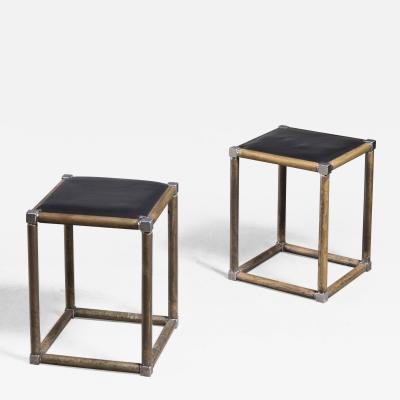 Maija Ruoslahti Pair of Maija Ruoslahti brass and leather stools