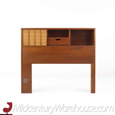 Mainline by Hooker Mid Century Walnut and Cane Twin Storage Headboard