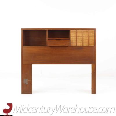 Mainline by Hooker Mid Century Walnut and Cane Twin Storage Headboard