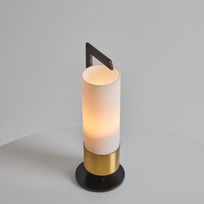Maison Arlus 1950s Cylindrical Brass and Opaline Glass Table Lamp for Arlus
