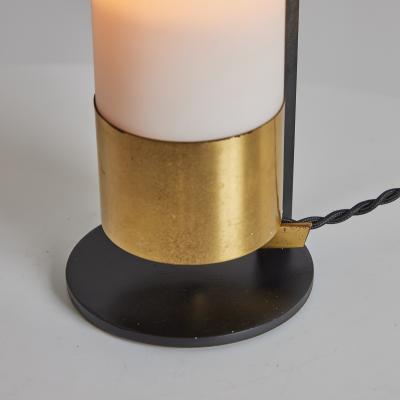 Maison Arlus 1950s Cylindrical Brass and Opaline Glass Table Lamp for Arlus