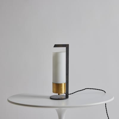 Maison Arlus 1950s Cylindrical Brass and Opaline Glass Table Lamp for Arlus