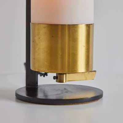 Maison Arlus 1950s Cylindrical Brass and Opaline Glass Table Lamp for Arlus