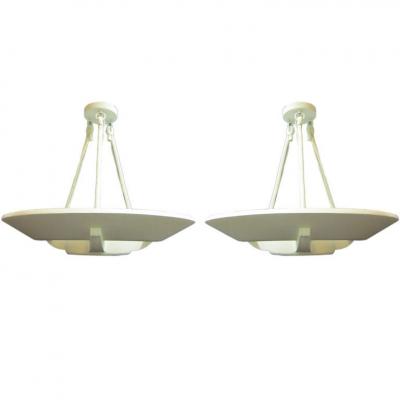 Maison Arlus 2 French Mid Century Modern Suspended Plaster Chandeliers by Arlus 1930
