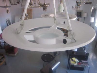 Maison Arlus 2 French Mid Century Modern Suspended Plaster Chandeliers by Arlus 1930