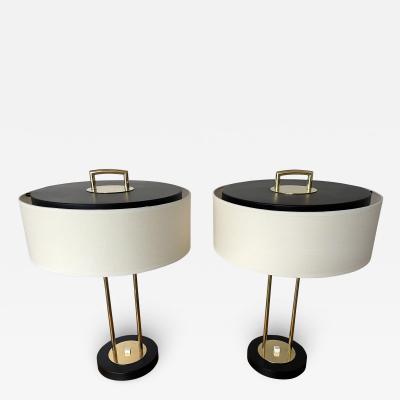Maison Arlus Pair of Brass and Black Painted Metal Lamps President by Arlus France 1950s