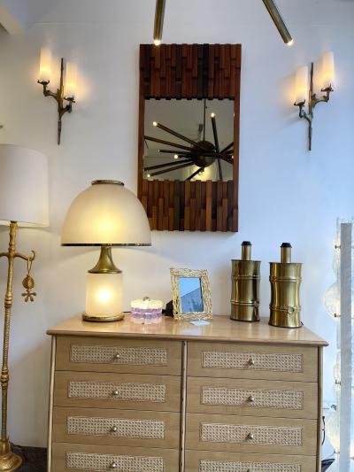 Maison Arlus Pair of Gilt Bronze and Opaline Glass Sconces by Maison Arlus France 1960s