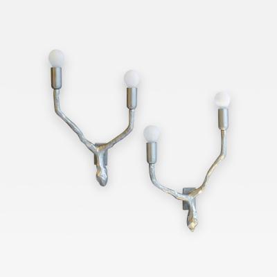 Maison Arlus Pair of Maison Arlus Nickeled Two Arms Wall Sconces