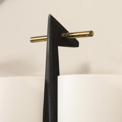 Maison Arlus Pair of Mid Century Frosted Glass Brass Black Enamel Sconces by Maison Arlus
